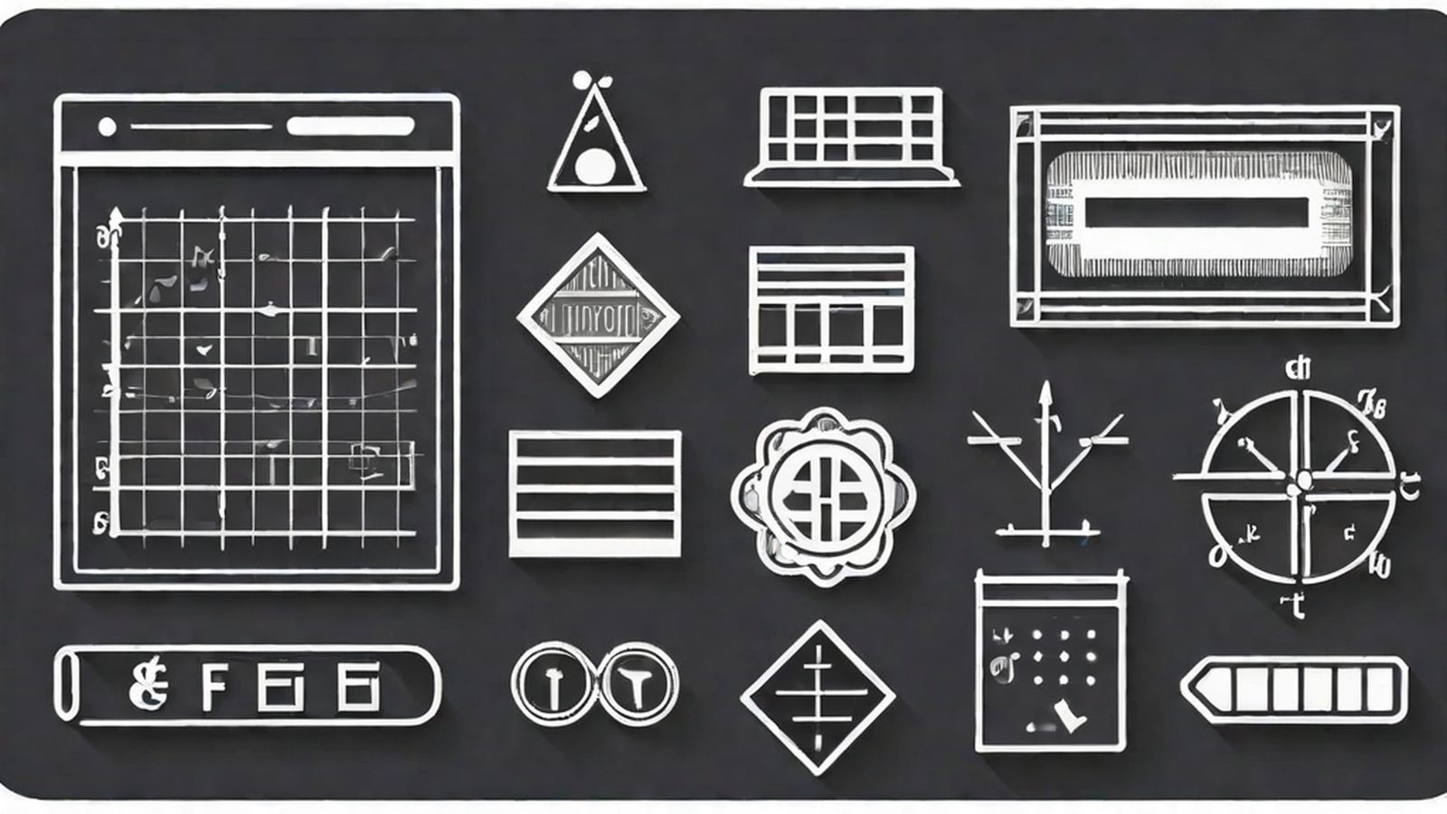 Collection of minimal SVG interface icons arranged on a grid with visible viewBox boundaries