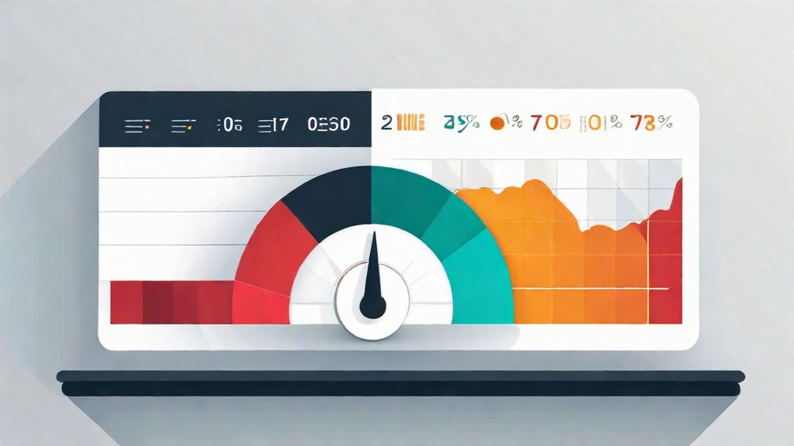 Dashboard of performance metrics with trend lines showing LCP, INP, and CLS distributions across device types
